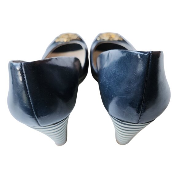 Michael Kors Women's Wedge Heels Navy Blue Patent Leather Size 7M - Picture 6 of 10